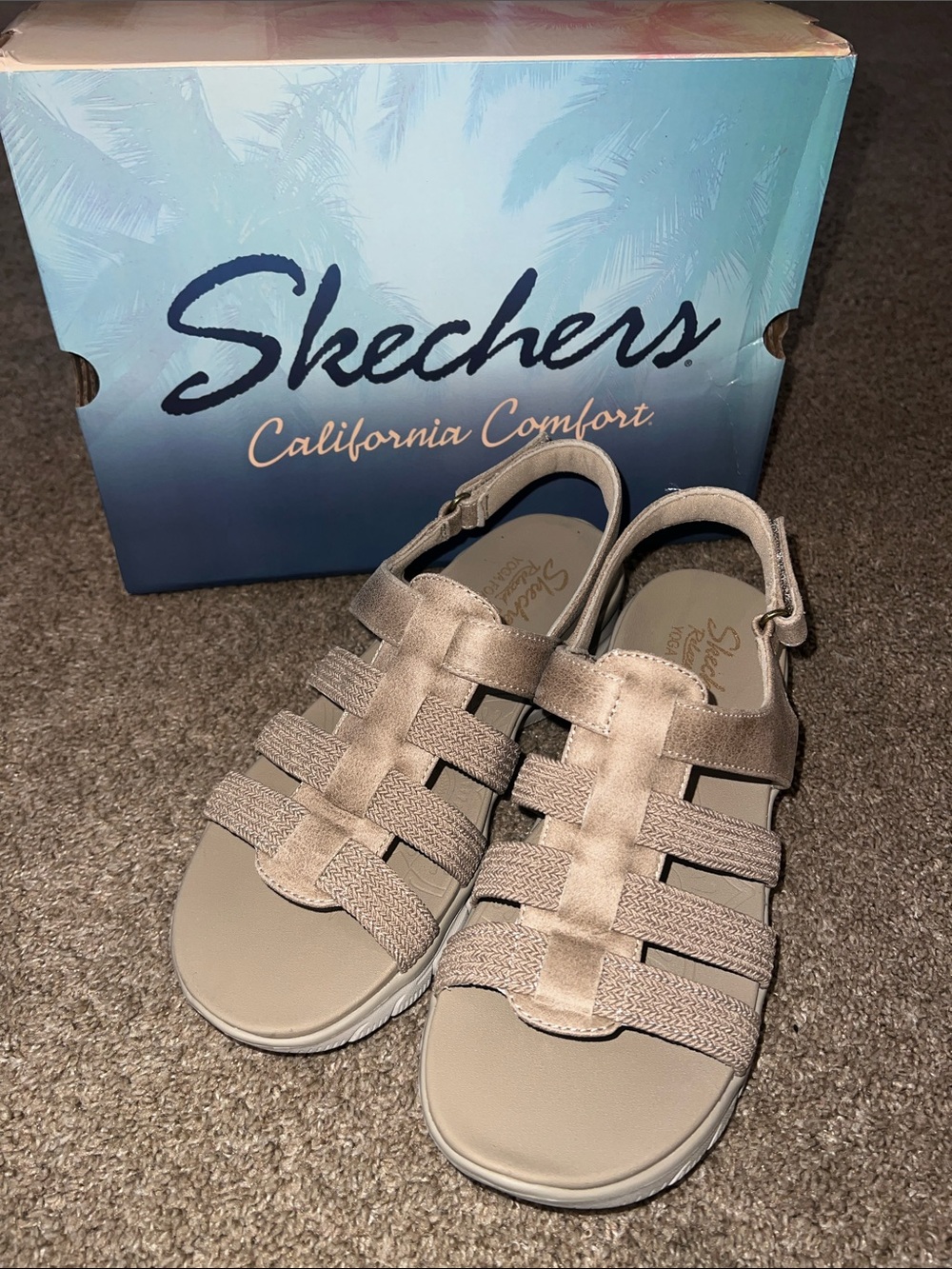 Skechers Taupe Strappy Comfort Sandals with Back Strap